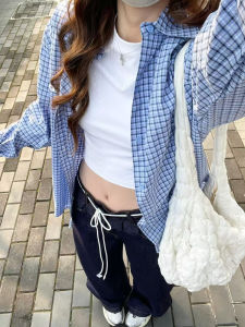 Áo Sơ Mi Kẻ Caro Cổ Polo Mỏng Mùa Xuân Chống Tia UV Rộng Rãi Đa Năng Thường Ngày Cho Nữ Chất Liệu Cotton Dài Tay