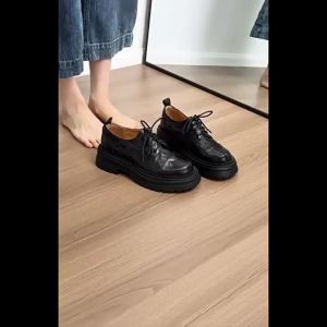 Women Platform Oxford Shoes Retro Split‑Toe Lace‑Up Leather Derby Shoes Thick Lug Sole Preppy Style Casual Office Work Ladies
