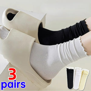 3Pairs Summer Thin Lolita Black White Ruffles Ankle Socks Women Ice Socks Pile Up Sock Mid Tube Breathable JK Socks