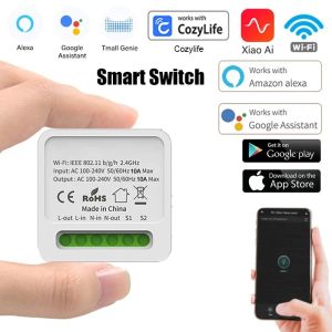 Tuya 16A WiFi Mini Smart Switch Smart Life DIY Wall Switches Power Monitoring 2-Way Control For Alexa Google Smart Home Alice