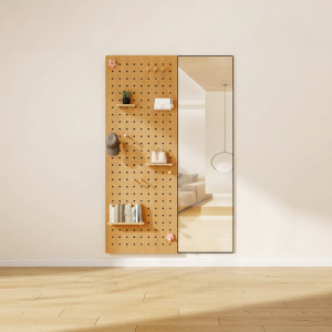 BEIQIVI | Solid Wood Wall-Mounted Organizer with Full Length Mirror