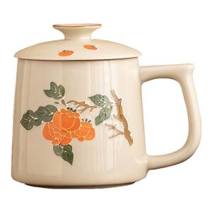JISU | Luxury Hand-painted Ceramic Mug with Lid and Tea Water Separation