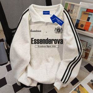 Áo Nỉ Cổ Bẻ Có Khóa Kéo Thời Trang Dành Cho Nữ Áo Len Lót Lông Cừu Phong Cách Mỹ Cổ Điển Đa Năng Phong Cách Lười Biếng Cho Học Sinh Mùa Thu Đông