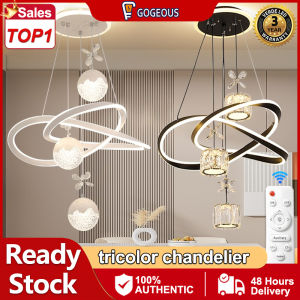 GOGEOUS Nordic chandelier light modern design tricolor dimming chandelier ceiling light sala chandeliers for low ceiling high ceiling LED pendant light drop lights chandeliers for living room chandelier for kitchen dinning stairway