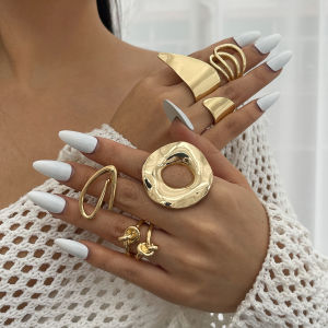 Trendy Irregular Geometric Metal Ring Womens Fashion Jewelry Unique Design Sensation New Winter Season Accessory