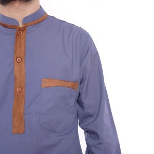 Baju Koko Kemeja Lengan Panjang Bahan Oxford AlQarni Coklat