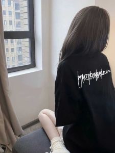 Loose Cotton T-Shirt Short Sleeve Black Pure Cotton Half Sleeve Summer New Style for Teenage Girls Korean Style round Neck Top