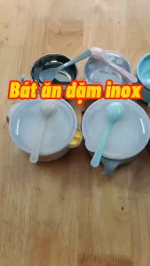 Bát ăn dặm inox cho bé chén ăn dặm inox cho bé bát inox 2 lớp giữ nhiệt Kichilachi (tặng kèm muỗng ăn dặm và nắp đậy)