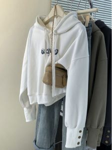 Short Loose Fit Hoodie Jacket Womens Spring Autumn Thin Button Cuff Sleeve Korean Style Versatile Casual Comfortable Top