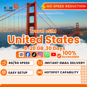 United States eSIM | 5-20GB High Speed | 30 Days Data Plan | Raize Connect