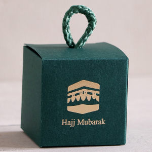 5-Pack Hajj Mubarak Sweets Gift Boxes - Elegant Small Gift Box with Gold Foil“Hajj Mubarak” - Black Paper Gift Box with Gold an