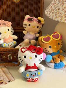 Hawaii Black Leather Hellokitty Plush Keychain Kitty KT Doll Bag Accessory Soft Toy Pendant for Handbags And Keys