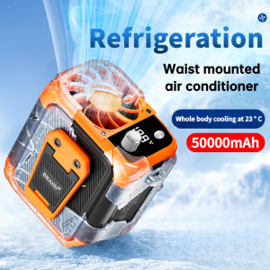 Mini high-speed waist fan bladeless USB hanging neck fan outdoor multifunctional mobile power lighting digital display fan