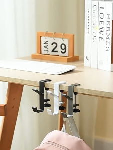 ตะขอแขวนกระเป๋านักเรียนข้างโต๊ะ 2 ชั้น ปรับระดับได้ ไม่ต้องเจาะ ไม่ต้องติดกาว รับน้ำหนักได้สูงสุด 15 กก. ตะขออลูมิเนียมแข็งแรง ใช้แขวนกระเป๋าและของใช้บนโต๊ะทำงาน