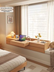 Extendable Top Desk with Storage Bay Window Cabinet