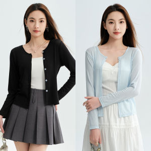 Miiow | Cat Lady Summer Thin Ice Silk Knitted Open Cardigan Womens Sleeveless Short Coat With Strap Vest Air Conditioner Cover Up