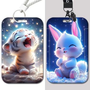 Star Version Card Holder Campus Student Lunch Card Bus Access Control Work ID Badge Water Protection Case Drop-off Card Retractable Chest Badge Hanging Neck Work Permit No Transparent Window Front And Back Full Print