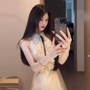 CHANGTONG | Elegant French Style Birthday Dress Rich Girl High Fashion Skirt Lace Butterfly Knot Waist Cinched Mid Summer Urban Commute