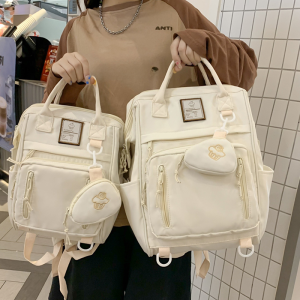 Casual Travel Womens Backpack High School Student Schoolbag Nylon Material Zipper Closure Pure Color Pattern Vertical Square Shape