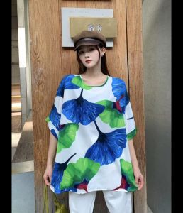 (C3) เสื้อเเขนสั้นคอกลม เสื้อใส่เทศกาลสงกรานต์ Oversize (อก 60 นิ้ว) ผ้าไหมอิตาลี ไม่ยืด พิมลาย บางเบา ใส่สบาย เหมาะกับอากาศร้อน สินค้าพร้อมส่ง