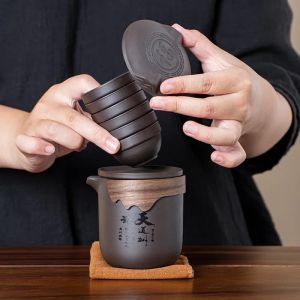 Purple Clay Sand Teaware Sets Travel Tea Set Chinese Outdoor Portable Tour Tea Cups Kung Fu Tea Infuser Pot Best Gift