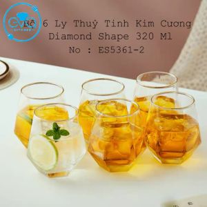 Bộ 6 Ly Thuỷ Tinh Kim Cương Lục Giác Chịu Nhiệt Deli 310ML Diamond Shape Wiskey Glass Deli ES5163-2