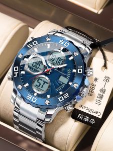 Fashionable Mens Dual Display Waterproof Wristwatch Luminous Electronic Student Watch with Multiple Functions Large Dial