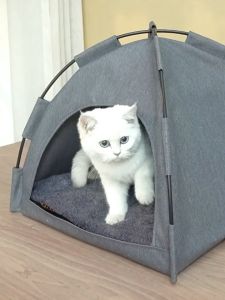 Cat Bed Pet Tent with Removable Non-Slip Soft Pad Indoor Outdoor Foldable Hut Portable Pet Tent Cave for Cats Small Dogs Kitten
