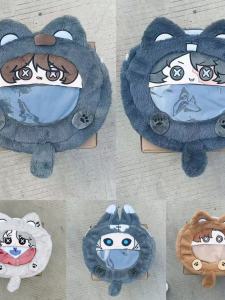 Adorable Plush Pain Package Backpack Double Shoulder Bag Novelist Explorer Cute Cartoon Anime Style Soft Cotton Large Size