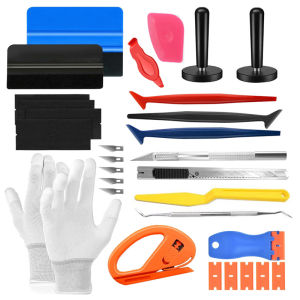 Window Tint Kit Car Wrap Tools with Felt Squeegee Utility Knife Shank Gasket Squeegee Vinyl Wrap Magnet Holder Kit Covering Tool
