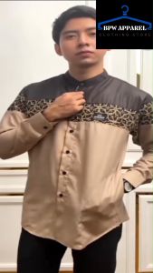 Kemeja Baju Koko Pria Lengan Panjang Warna Hitam Yudistira Motif Batik Kain Toyobo Alqorni