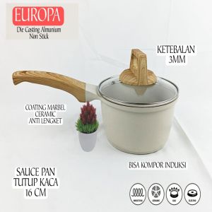 EUROPA Panci Marble Granite Mpasi Anti Lengket 16 Cm Tutup Kaca Panci Susu Coating Keramik Marbel induksi