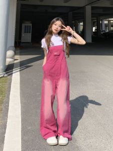 Mùa Hè Cao Vòng Eo Denim Quần Yếm Chân Rộng Quần Bộ Hai Mảnh Chống Nhăn Cotton Vải Bông Phong Cách Cổ Điển Nhìn Trẻ Trung Cỡ Lớn Nữ Quần Jean