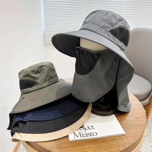 Summer Outdoor Hiking Fishing Caps Bucket Hat Removable Quick Drying Sunscreen Fisherman Hat Sunshade Face Covering Hat Camping