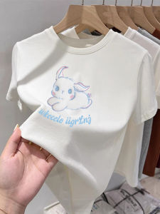 Áo Thun Tay Ngắn Thỏ Màu Trắng Rộng Rãi Mùa Hè 2025 Cho Nữ Phong Cách Mới Dáng Rộng Thoải Mái in Họa Tiết Thời Trang