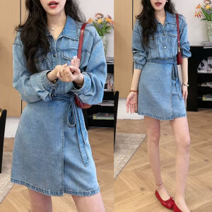 Shalldoer | Plus Size Retro Style Flared Collar Denim Dress