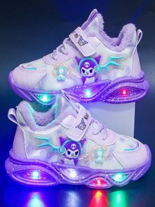 Light up Sports Shoes for Girls Waterproof Leather Running Shoes Breathable Childrens Shoes Anti-Slip EVA Sole ABC Karun Brand