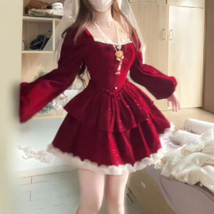 CHANGTONG | Red Short Puffy Waist Cinching Dress