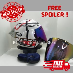 Monzo White Ram4 Open Face Helmet  Free Spoiler Free Visor Rainbow