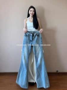 Loose Wide Leg Low Waist Blue Denim Jeans Womens Extended Size plus Comfortable Fall Fashion Slimming Floor-Length Pants