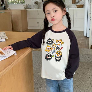 Áo Thun Cotton Dài Tay Cho Bé Gái Mùa Xuân Thu Phong Cách Mới in Họa Tiết Hoạt Hình Thường Ngày Không Có Mũ