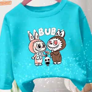Baju kaos atasan anak usia 1-12 tahun bergambar Two Labubu Monster lengan panjang Terbaru