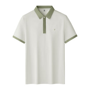 MiiOW | Mens Ice Silk Polo Shirt Casual Short Sleeve T-Shirt Breathable Contrast Color Thin Cotton Polyester Blend Comfortable Fit