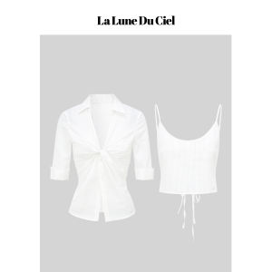 La lune Du ciel | Áo Blouse Mùa Hè Xuyên Thấu Kẻ Sọc Uốn Twisted Pháp