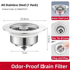 YEMO | Waterproof Drain Stopper with Filter Basket for Kitchen Sink