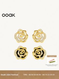 Rose Design Black Onyx Simple Earrings