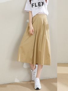 Japanese Style Pure Cotton Workwear Pantskirt Womens Summer Thin 2023 New Arrival Elastic 3/4 Casual Khaki Wide-Leg Skort