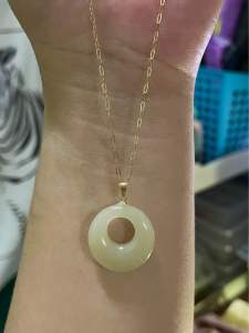 PAWNABLE 18K Saudi Gold Mini Paperclip Necklace with Real Jade Pendant✨