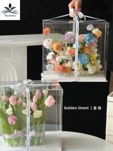 Transparent Rectangular PVC Cake Flower Box  Flowers Packaging Box round Bouquet Gift Box Hug Bucket DIY Teachers Day