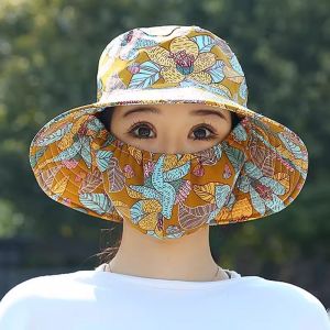 Integrated Ice Silk Cycling Hat Sunscreen Face Mask Womens Summer UV Protection Tea Picking Fisherman Cap Casual Style Spring Summer
